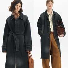 【配套腰帶】25春夏做舊貓須水洗牛仔廓形長款風衣Unvesno(UN)