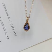 天然堇青石吊墜 切面堇青石項鍊 手工14KGF項鍊 簡約刻面水滴項鏈