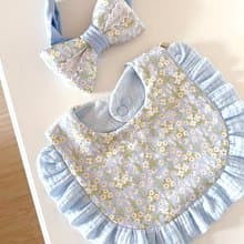 蕾絲髮帶組合 柔藍之願彌月禮盒 荷葉圍兜 髮帶