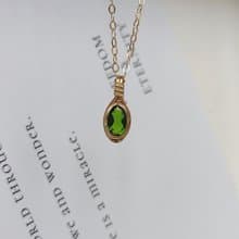 俄羅斯透輝石吊墜 切面鉻透輝石鎖骨鏈 14KGF手工鑲嵌精緻項鍊
