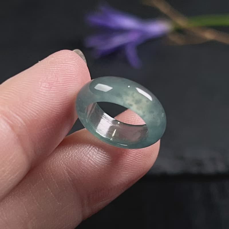 放光冰種藍水翡翠尾戒 | 天然翡翠A貨 | 送禮