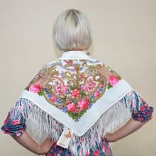 Authentic Pavlovo Posad Russian Shawl Scarf Soft 100% Wool 89x89 cm 1345-3