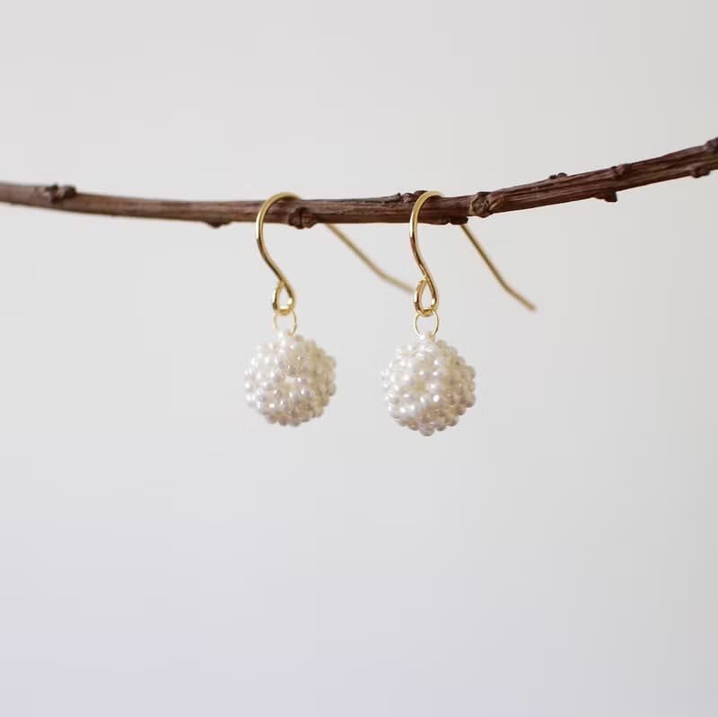 串珠耳飾_雪球/珍珠白/beading earing