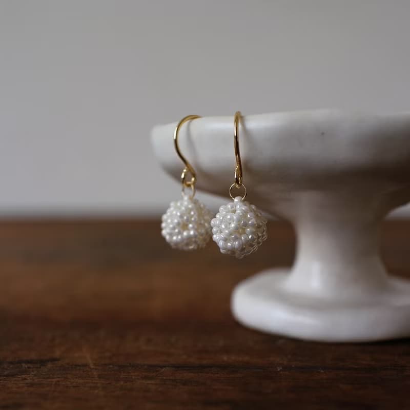 串珠耳飾_雪球/珍珠白/beading earing