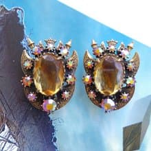 Vintage Jewelry 西洋古董飾品 FLORENZA 琥珀色調 夾式耳環
