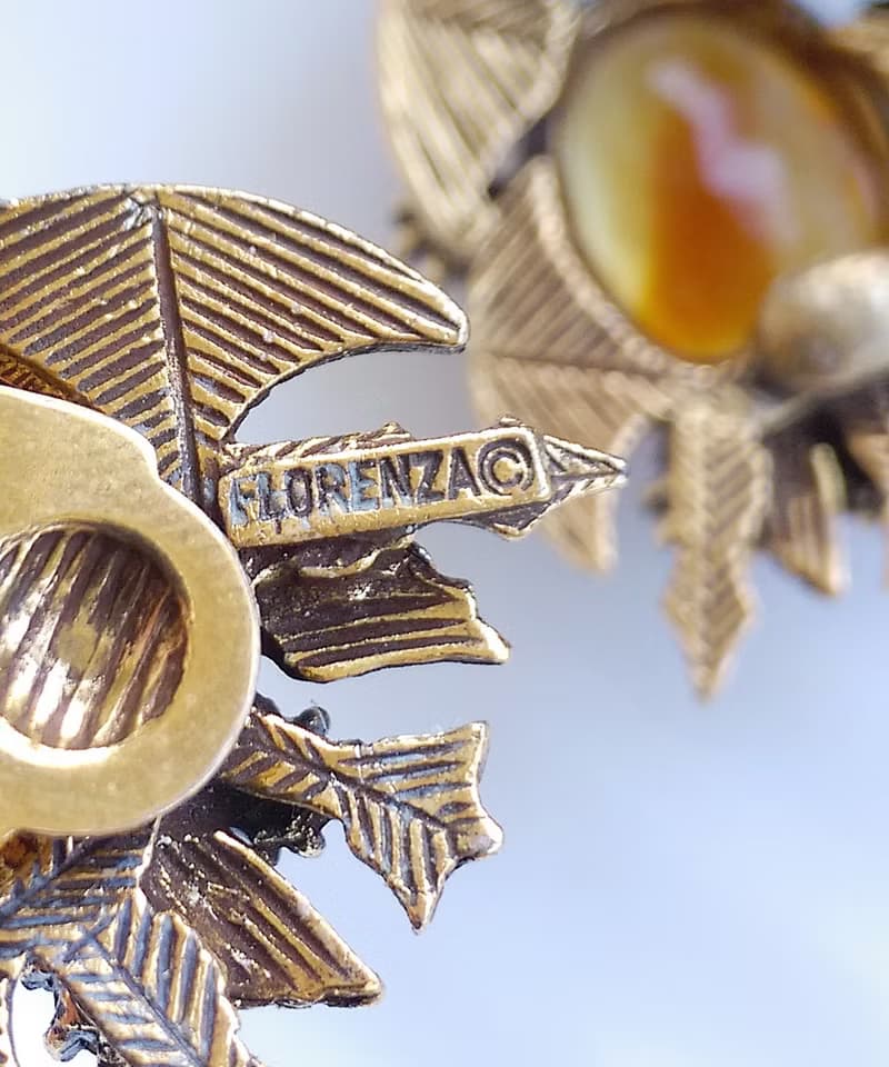 Vintage Jewelry 西洋古董飾品 FLORENZA 琥珀色調 夾式耳環