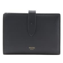【日本直送】セリーヌ CELINE ミディアムストラップウォレット 二つ折り財布 カーフ 黒 レディース【中古】