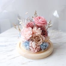 中型玻璃鐘罩/復古粉色/不凋花/永生花/乾燥花/玫瑰/七夕/情人節