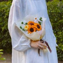 日光緩緩 手工毛根向日葵  生日花束 情人節花束 畢業 附提袋