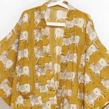 木刻印純棉和服外套 印度棉日式和服襯衫 手工蓋印棉上衣-南迪牛