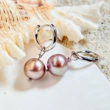 大顆紫色愛迪生珍珠銀色耳環 10–12mm 珍珠耳環 情人節禮物