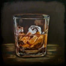 Glass of Whiskey Oil Painting, Bourbon Original Wall Art, Cocktail Artwork. 手工油畫