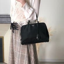 【 日本直送　名牌中古包 】PRADA プラダ トートバッグ ブラック トライアングルロゴ ナイロン カデナ vintage ヴィンテージ  b8nscy