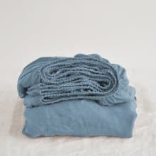 Dusty blue linen fitted sheet / Softened linen bed sheet / Deep pocket