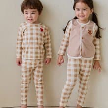 格紋米駝愛心-舒棉雲柔衣長袖韓國童裝-K52909