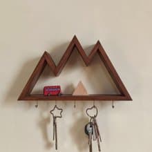 Wall key holder mini shelf in the shape of a mountains, with different tops