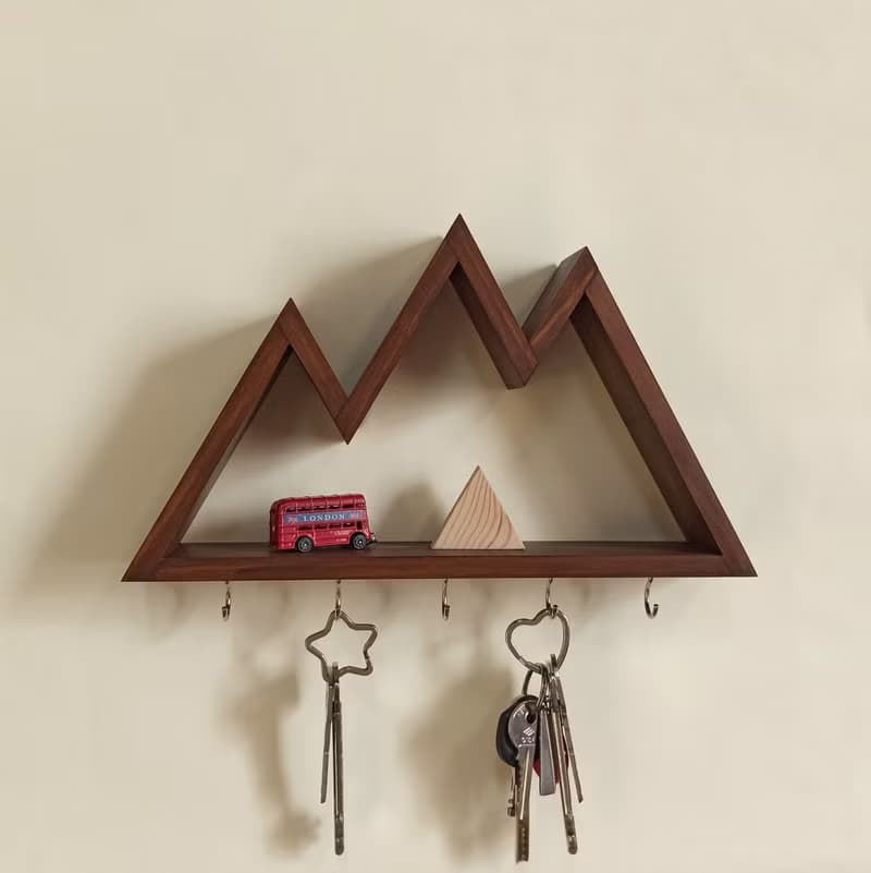 Wall key holder mini shelf in the shape of a mountains, with different tops