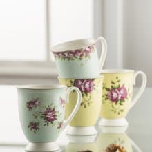 英國Aynsley 復古玫瑰系列 陶瓷厚底圓腳馬克杯4入組300ml