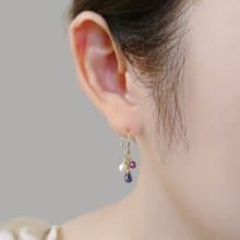 堇青石小圓水滴 石榴石 米粒淡水珍珠 14Kgf 包金 Cluster 耳環