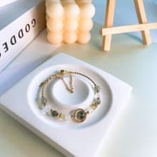 翠色  綠髮晶 橄欖石 月光石 白水晶 招財事業運磁吸扣天然石手鍊