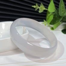 冰潤白瑪瑙手鐲58MM 小寬條透感清新白玉髓手環 皓白如凡 顯氣質
