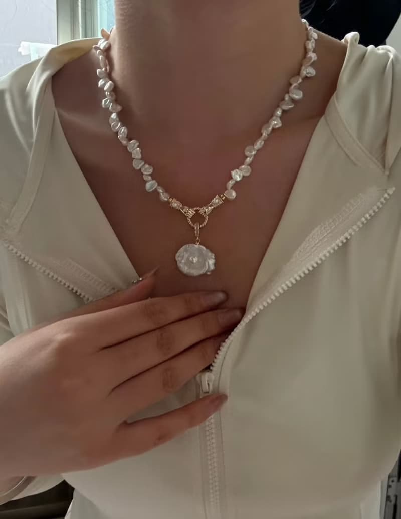 YuanPearl天然巴洛克花瓣珍珠設計款項鍊獨一無二設計孤品項鍊