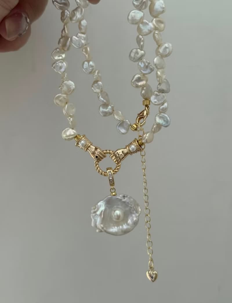 YuanPearl天然巴洛克花瓣珍珠設計款項鍊獨一無二設計孤品項鍊
