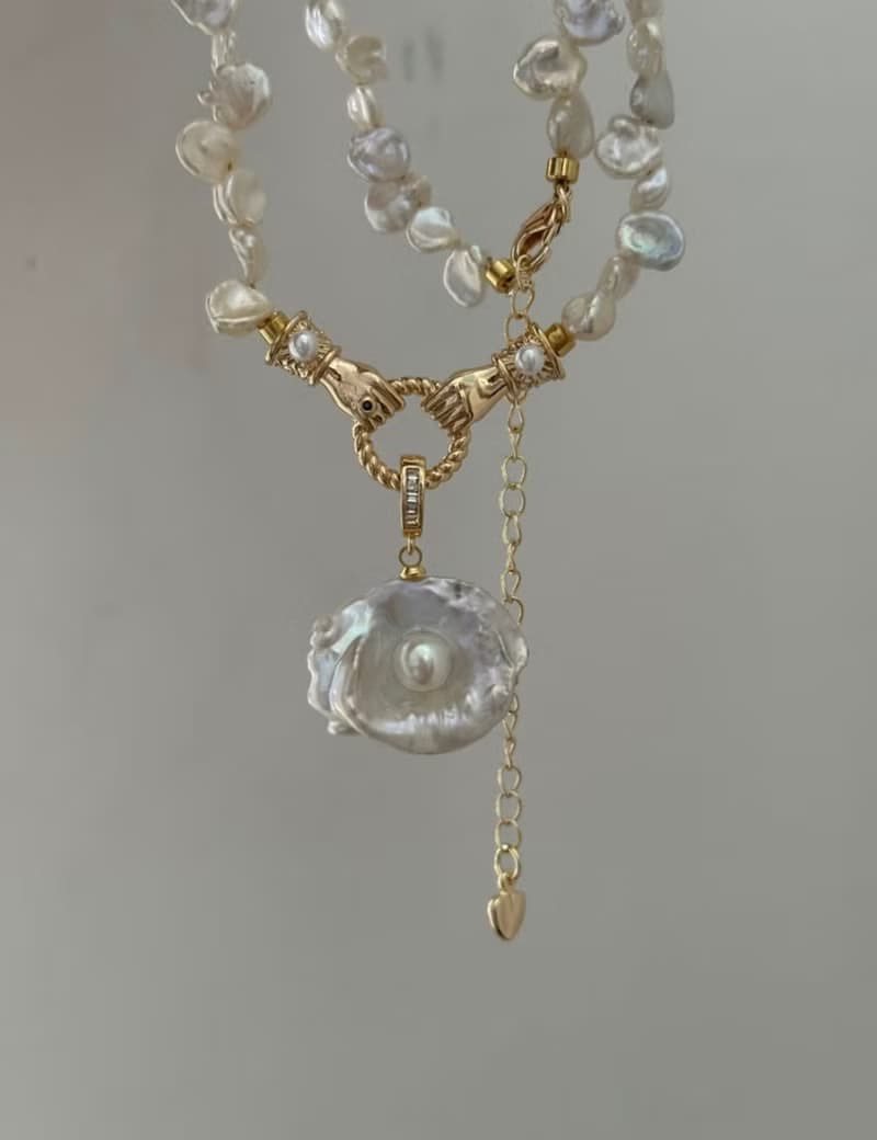 YuanPearl天然巴洛克花瓣珍珠設計款項鍊獨一無二設計孤品項鍊