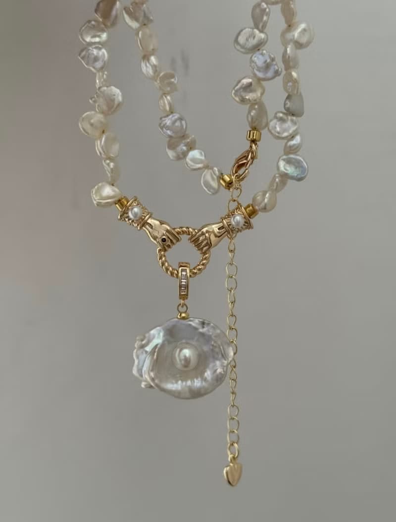 YuanPearl天然巴洛克花瓣珍珠設計款項鍊獨一無二設計孤品項鍊