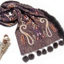 喀什米爾Cashmere/水煮羊毛披肩/針織圍巾/刺繡圍巾/羊絨披巾-花