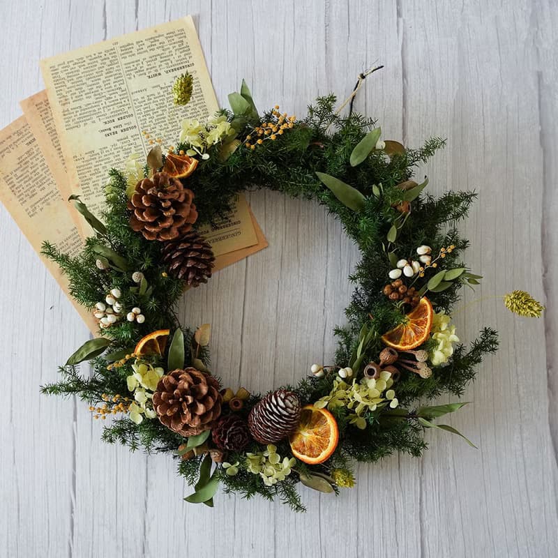 【竒植花物】 大尺寸清新乾燥果實花圈 松果花圈 喬遷生日 聖誕