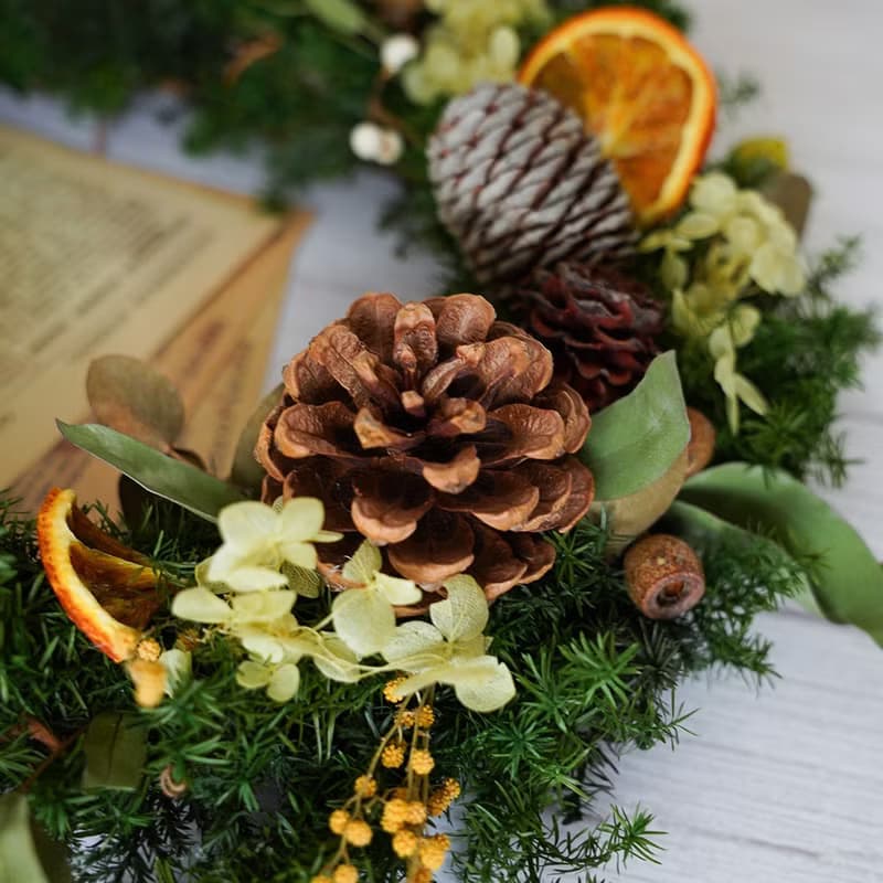 【竒植花物】 大尺寸清新乾燥果實花圈 松果花圈 喬遷生日 聖誕