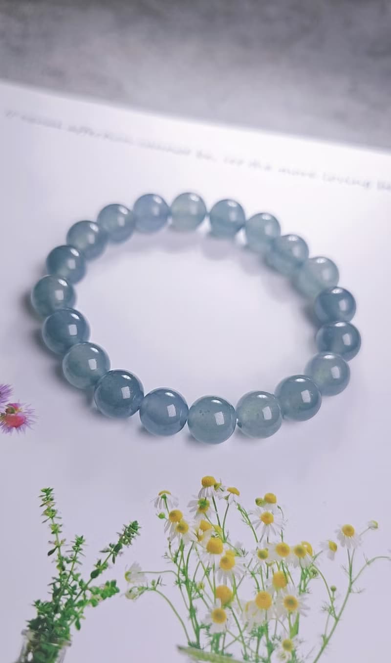 財水|夢幻冰膠藍翡珠|A貨翡翠大卡珠串手串