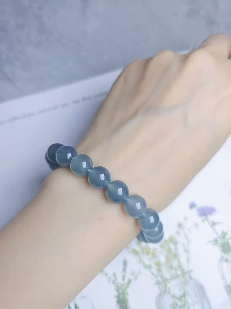 財水|夢幻冰膠藍翡珠|A貨翡翠大卡珠串手串