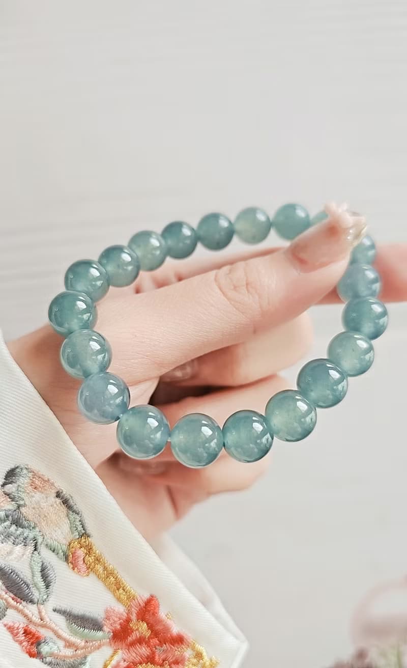 財水|夢幻冰膠藍翡珠|A貨翡翠大卡珠串手串