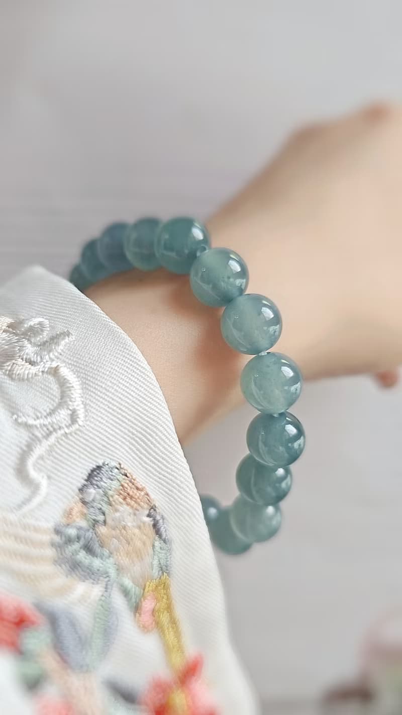 財水|夢幻冰膠藍翡珠|A貨翡翠大卡珠串手串