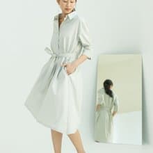 襯衫式綁帶洋裝(米灰)