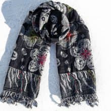 喀什米爾Cashmere/水煮羊毛披肩/針織圍巾/刺繡圍巾/羊絨披巾-花