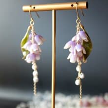 【漸層藤花耳環】淺紫色垂墜耳環 銅線樹脂  漸層 耳環/耳夾