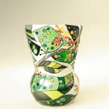 Tree Frog Rainbow Tropical Plants Glass Vase Stained, Hand-painted