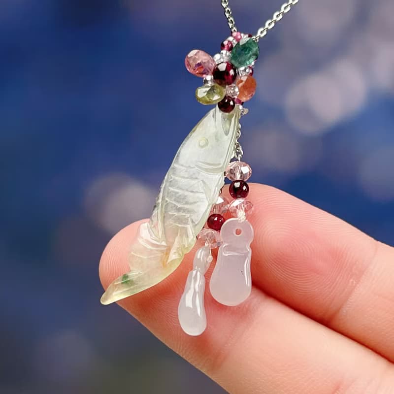 冰三彩翡翠年年有魚項鍊 | 天然緬甸玉翡翠A貨 | 送禮