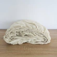 Ivory linen fitted sheet / Softened linen bed sheet / Deep pocket