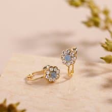【Pinkoi限定商品】sparkling flower loop-fit earring Lt.BL　ループフィットイヤリング　花 ラインストーン　水色