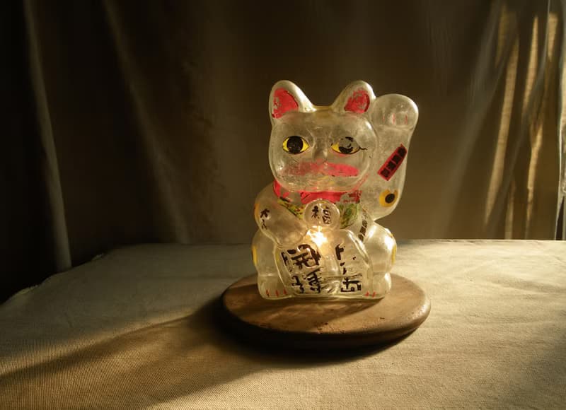 【老時光 OLD-TIME】早期玻璃招財貓存錢筒桌燈*本商品僅寄郵局*