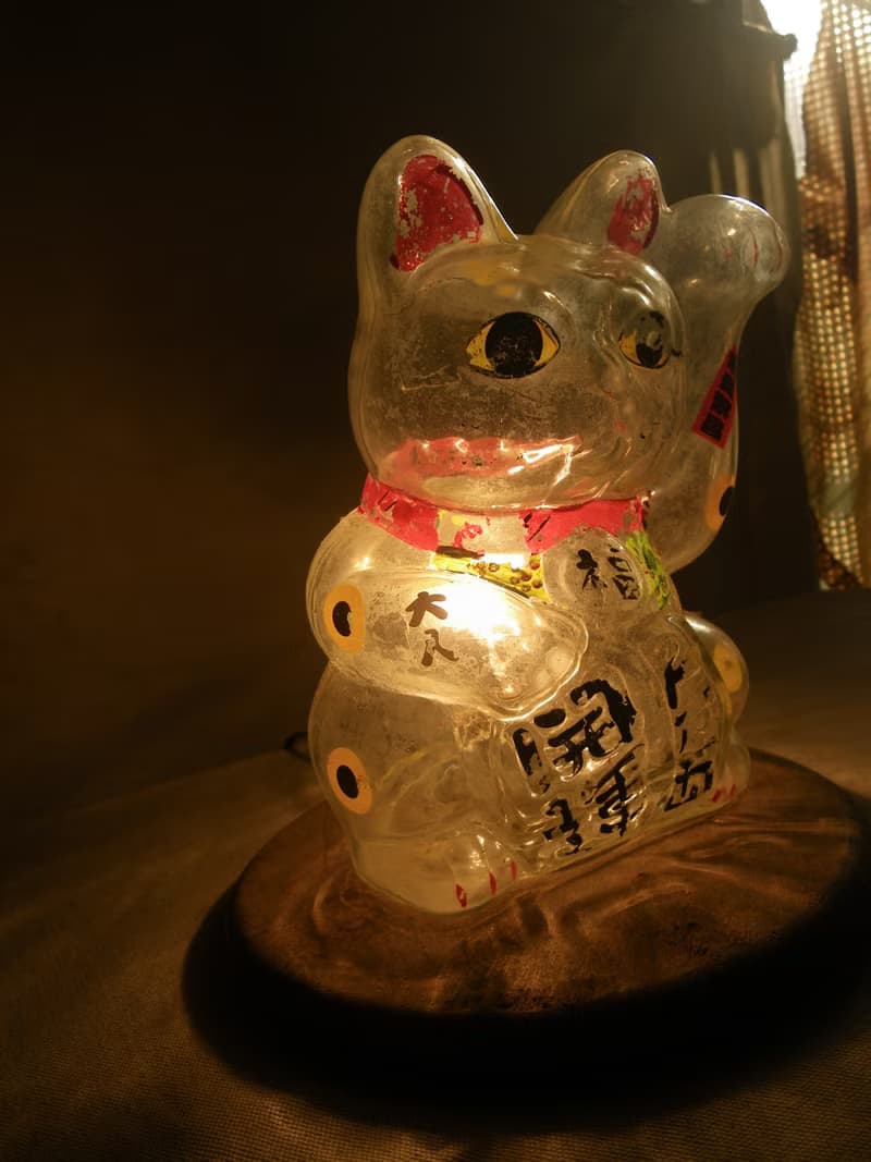 【老時光 OLD-TIME】早期玻璃招財貓存錢筒桌燈*本商品僅寄郵局*