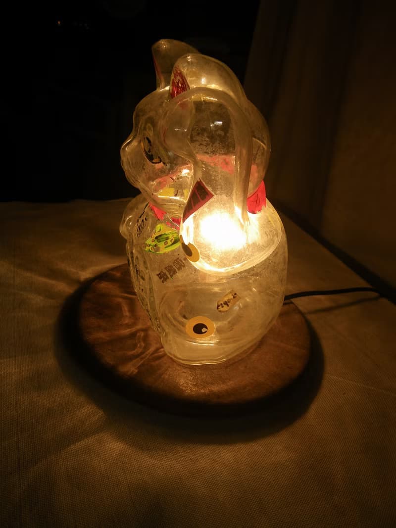 【老時光 OLD-TIME】早期玻璃招財貓存錢筒桌燈*本商品僅寄郵局*