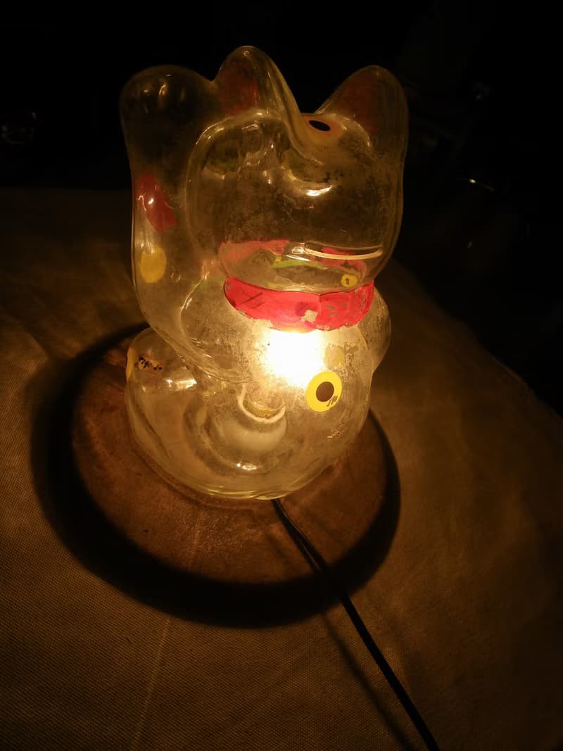 【老時光 OLD-TIME】早期玻璃招財貓存錢筒桌燈*本商品僅寄郵局*
