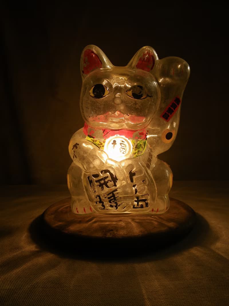 【老時光 OLD-TIME】早期玻璃招財貓存錢筒桌燈*本商品僅寄郵局*
