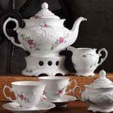 波蘭Wawel玫瑰浮雕雙人茶具組含溫茶器/茶杯組