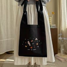 棉質刺繡購物肩背袋   Black Space